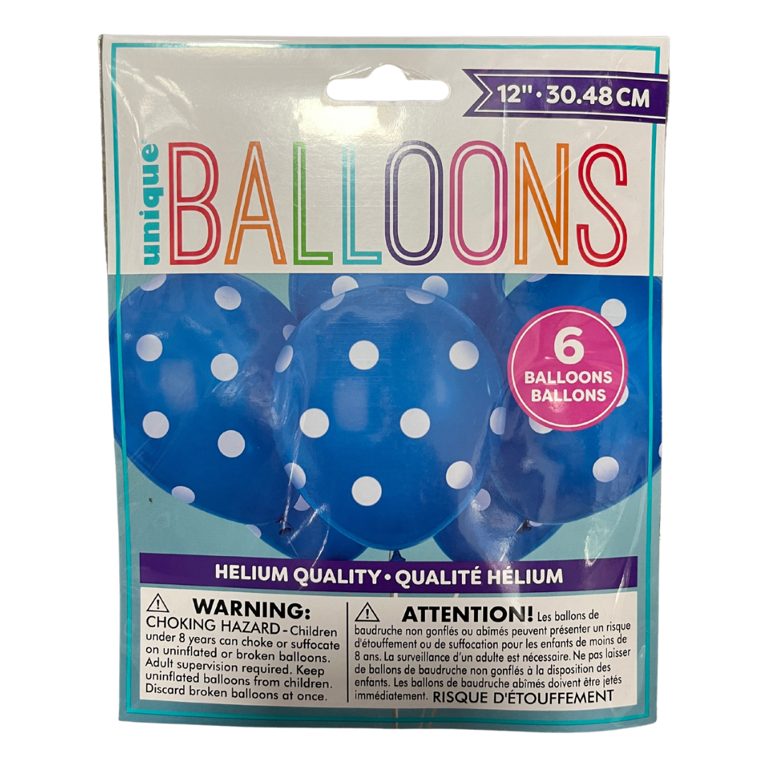 12” Polka Dot Balloons - 6 Pack