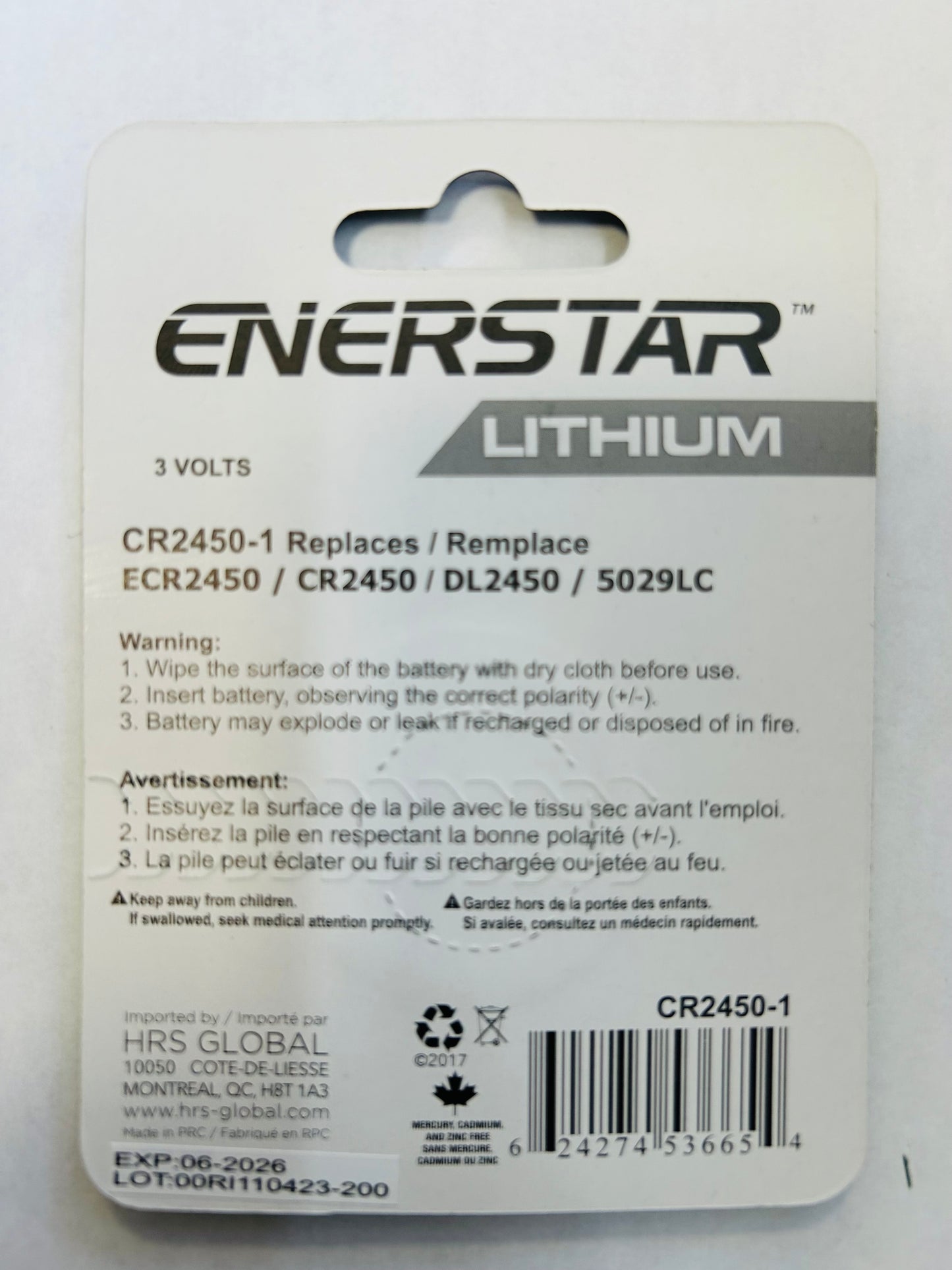 ENERSTAR LITHIUM CR2450 3V BATTERIES