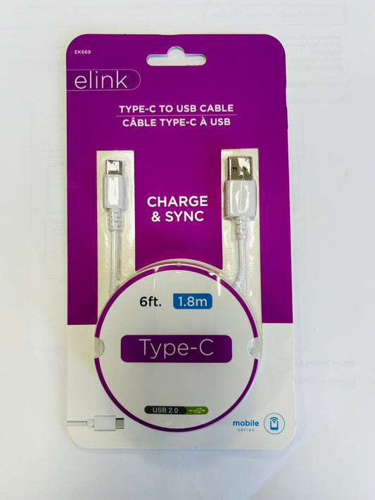 E-LINK TYPE C USB CHARGING CABLE CHARGE & SYNC (6FEET 2M)