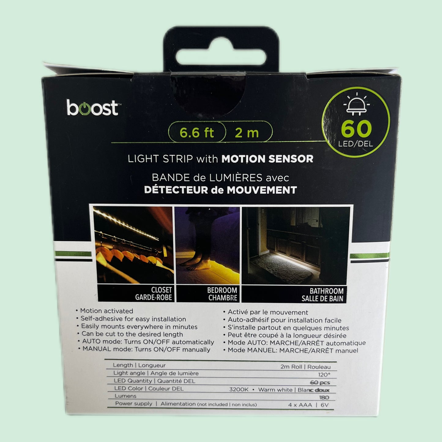 Boost LED Light Strip with Motion Sensor - 2m, 60 LEDs, Warm White