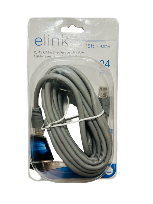 E LINK RJ-45 CAT-6 SNAGLESS PATCH CABLE (ETHERNER CABLE) 15 FEET 4.57 M