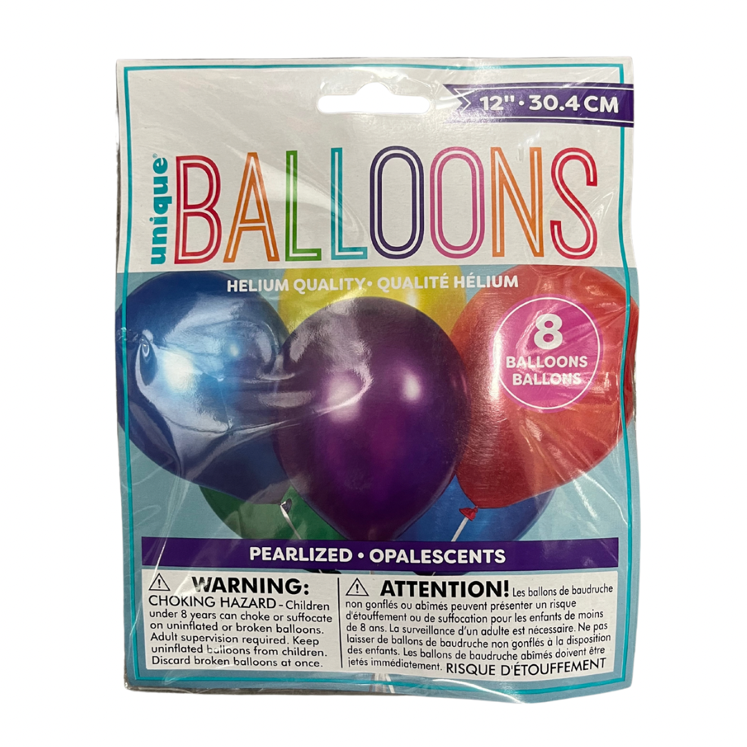 12" Solid Colour Latex Balloons - 6/8/10 Packs