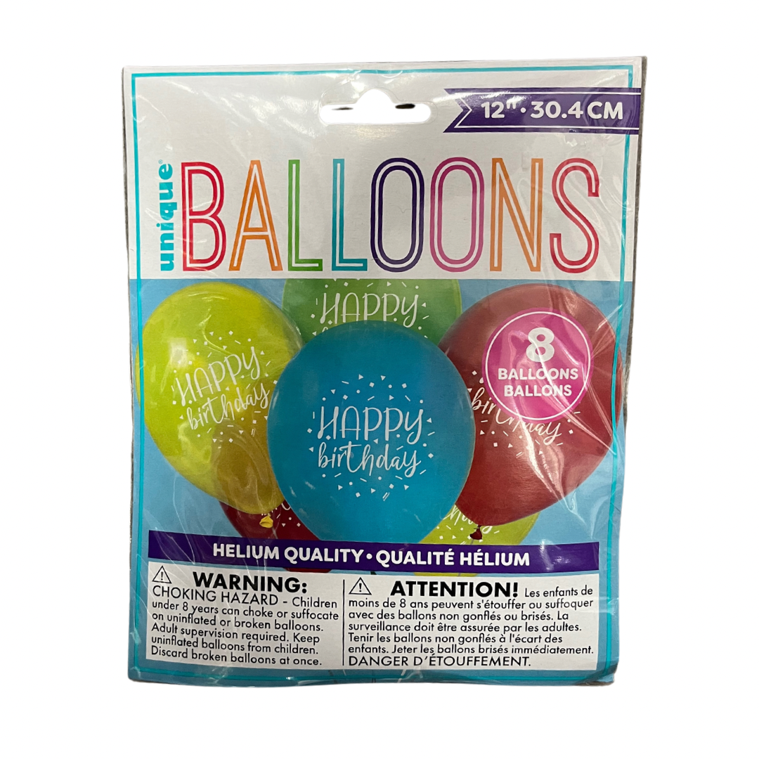 12” Party-Themed Balloons - 8 Pack