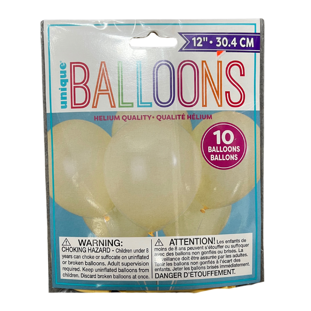 12" Solid Colour Latex Balloons - 6/8/10 Packs