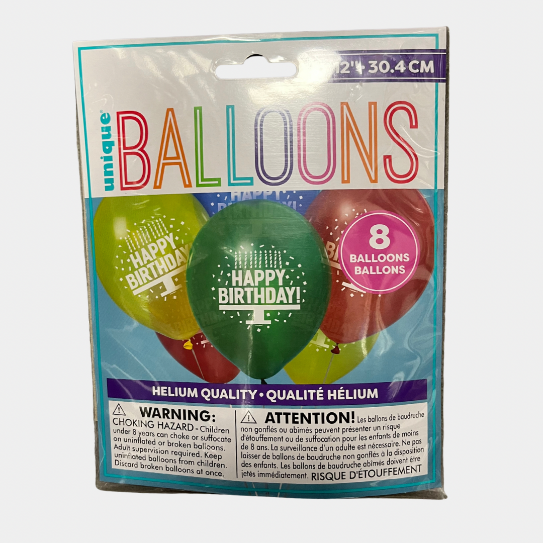 12” Party-Themed Balloons - 8 Pack