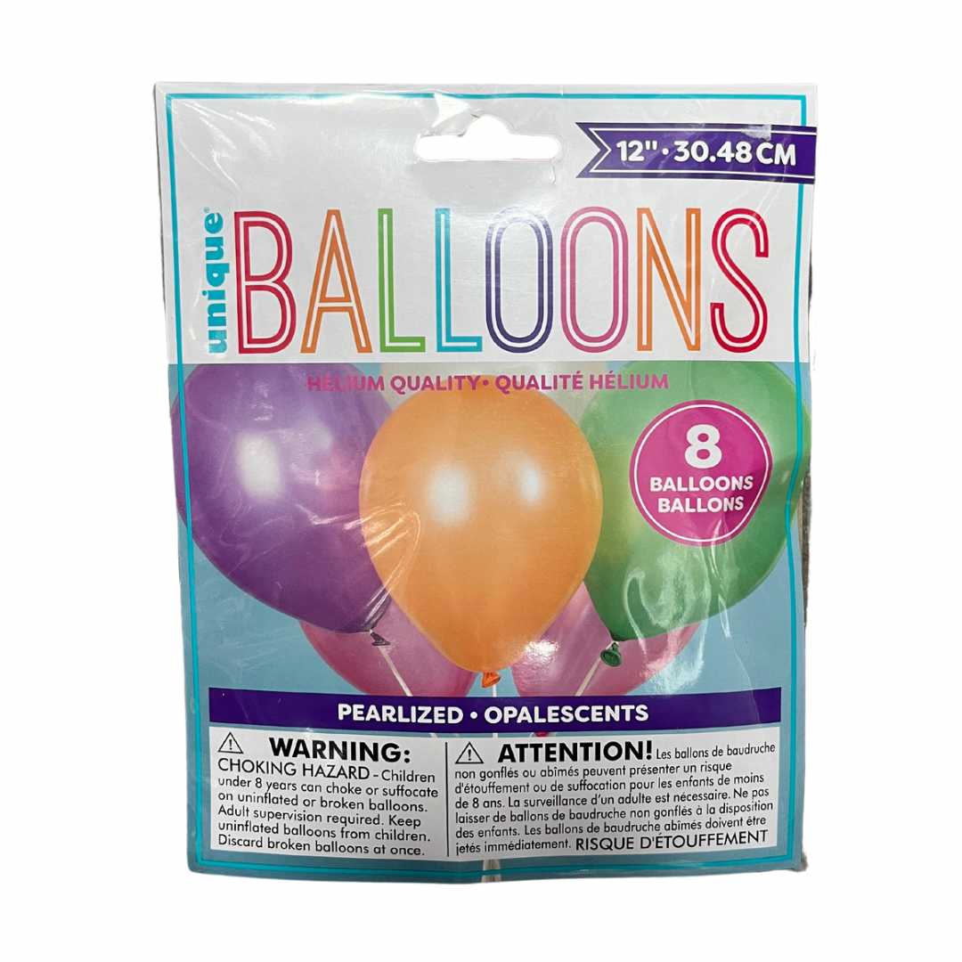 12" Solid Colour Latex Balloons - 6/8/10 Packs