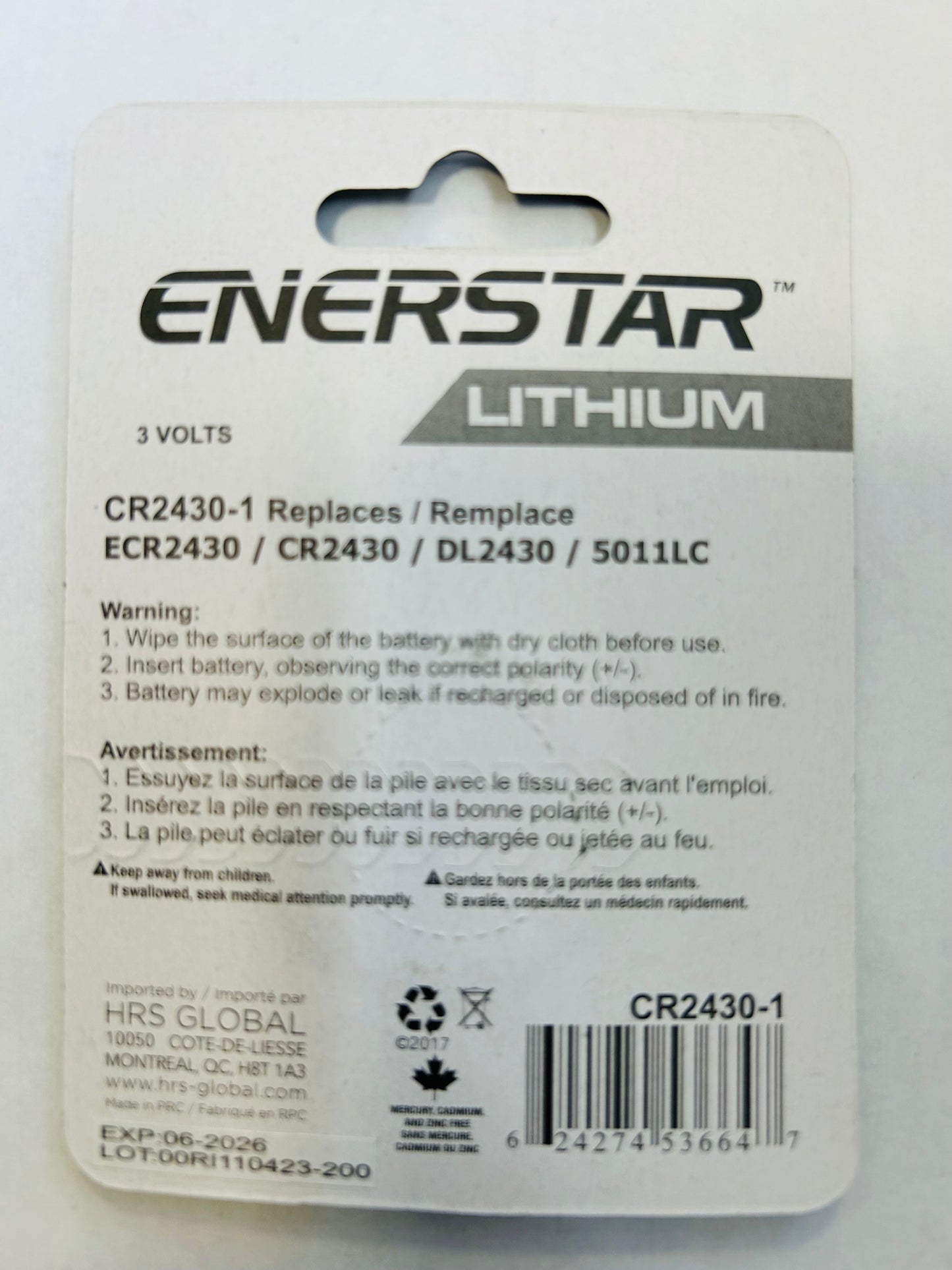 ENERSTAR LITHIUM CR2430 3V BATTERIES