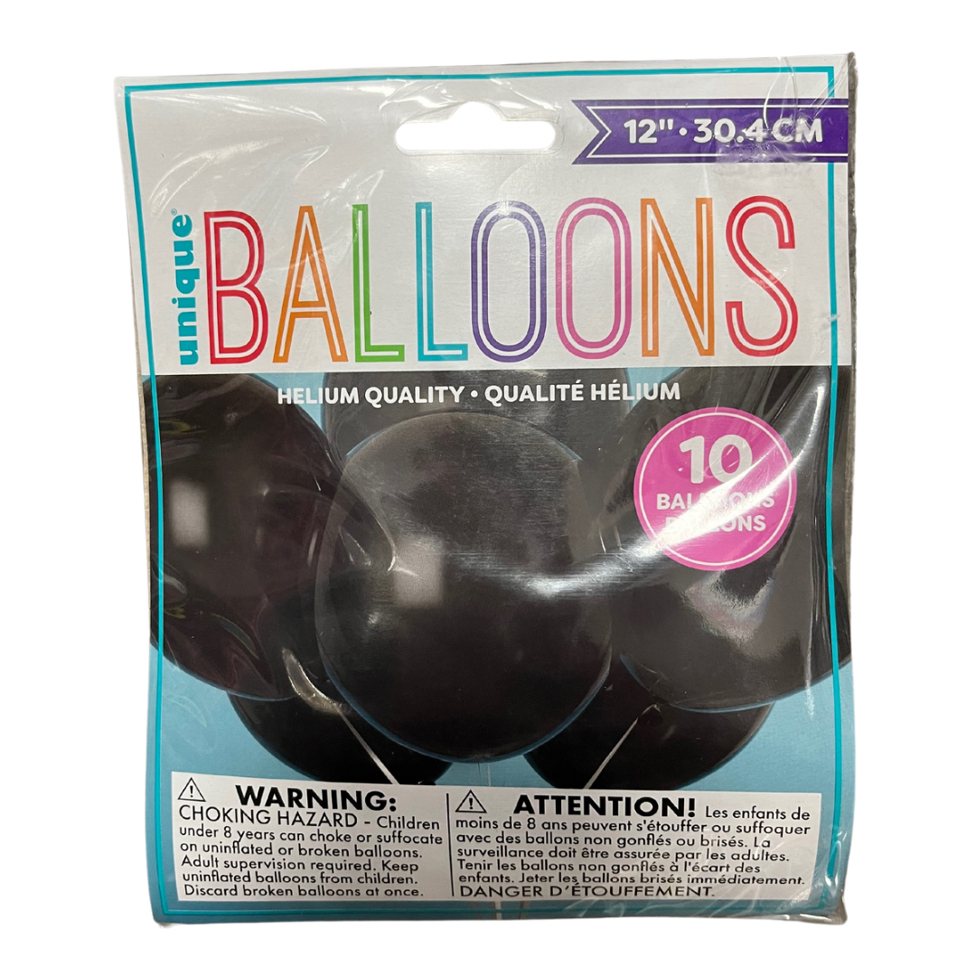 12" Solid Colour Latex Balloons - 6/8/10 Packs