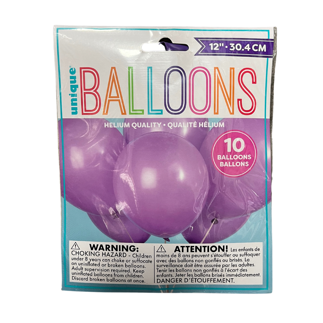 12" Solid Colour Latex Balloons - 6/8/10 Packs