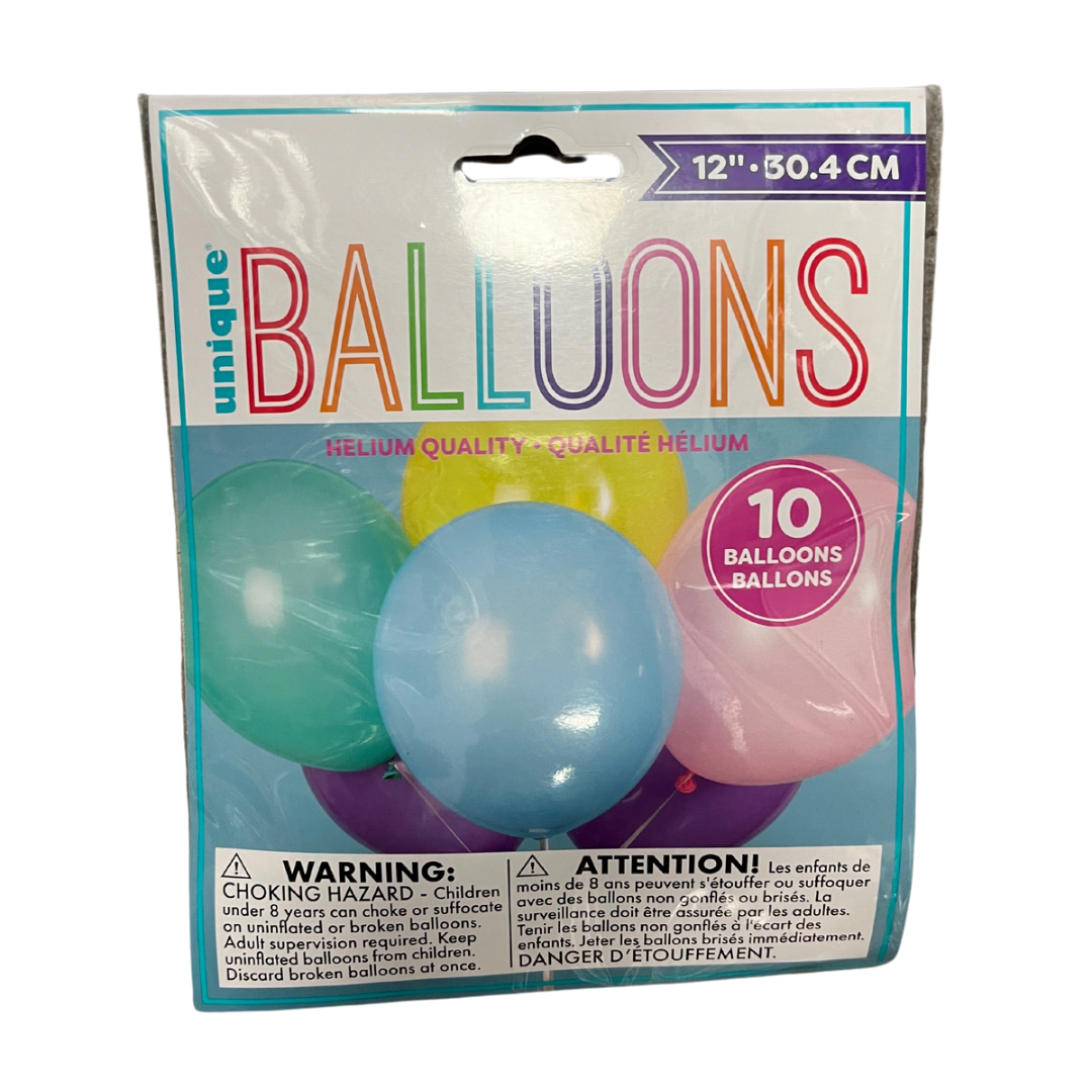 12" Solid Colour Latex Balloons - 6/8/10 Packs