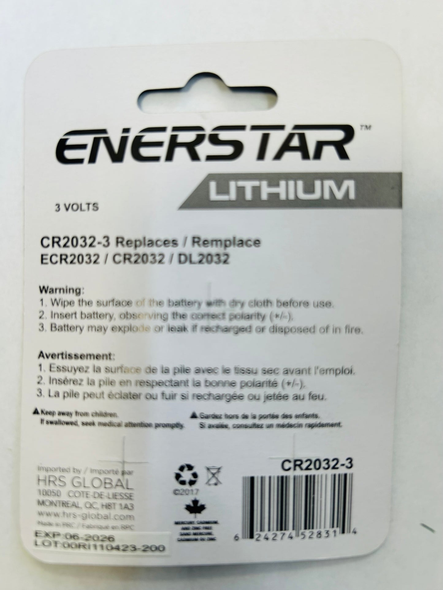 ENERSTAR LITHIUM CR2032 3V BATTERIES 3PK