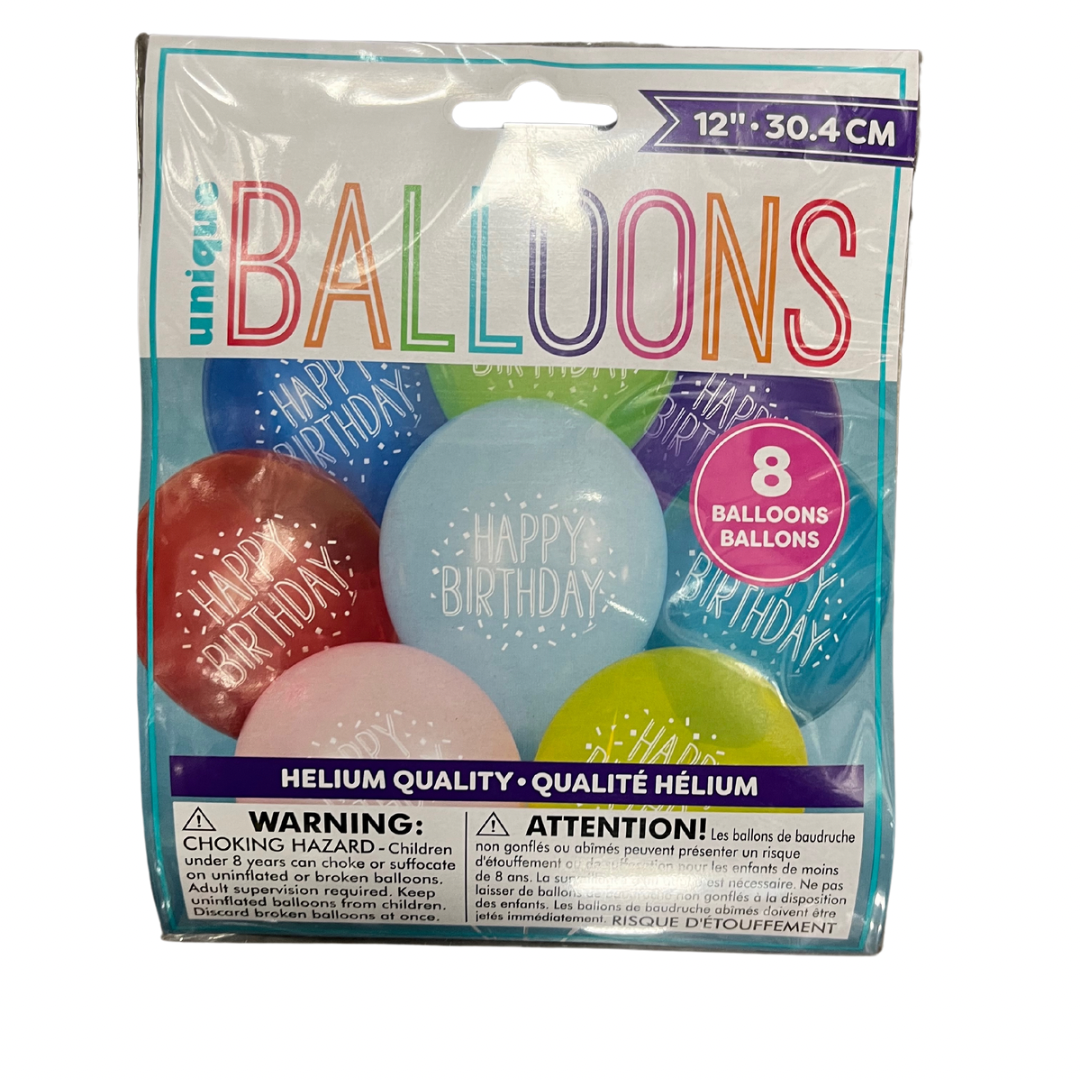 12” Party-Themed Balloons - 8 Pack