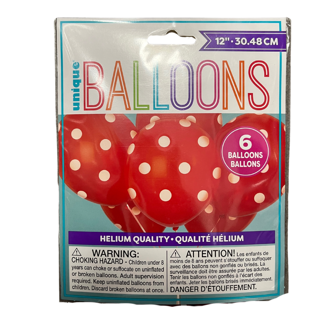 12” Polka Dot Balloons - 6 Pack