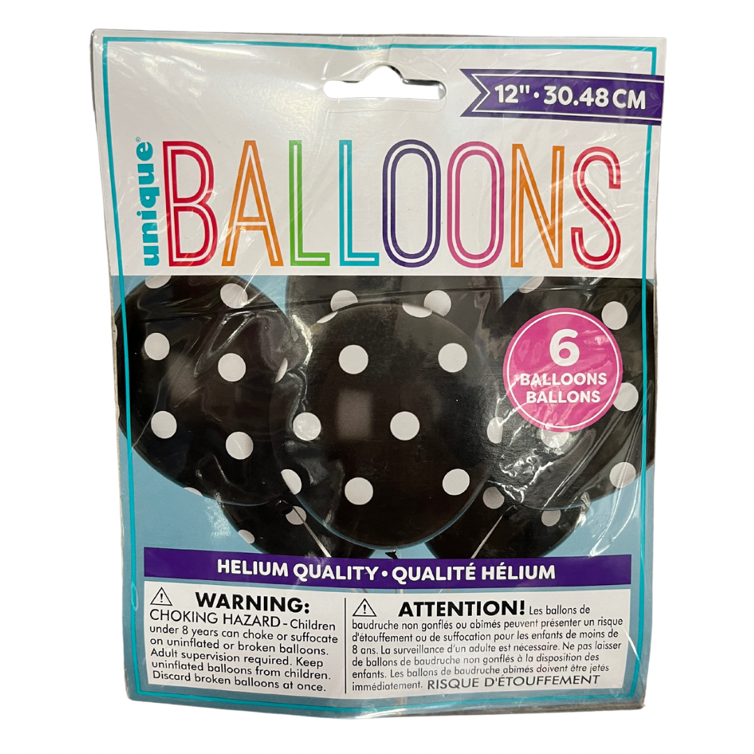 12” Polka Dot Balloons - 6 Pack