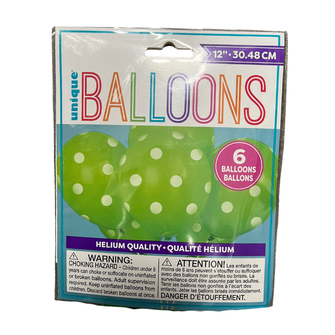 12” Polka Dot Balloons - 6 Pack