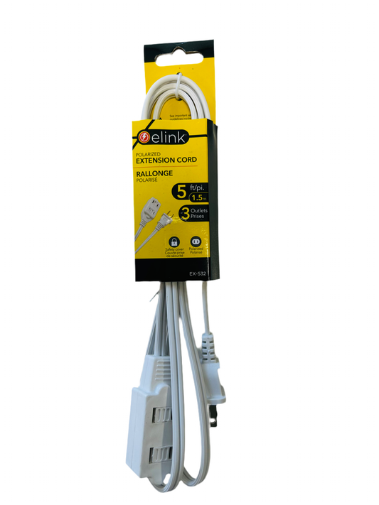 E LINK EXTENSION CORD (5FEET 1.5 M)WITH 3 OUTLETS