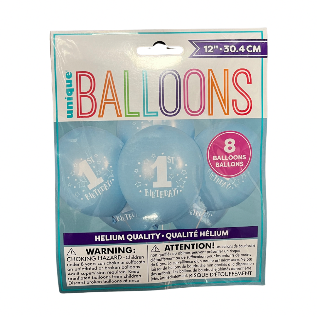 12” Party-Themed Balloons - 8 Pack