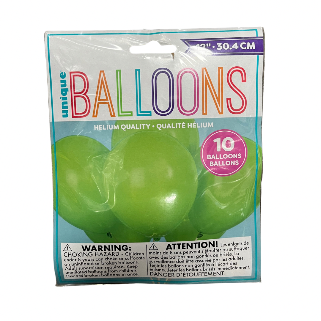 12" Solid Colour Latex Balloons - 6/8/10 Packs