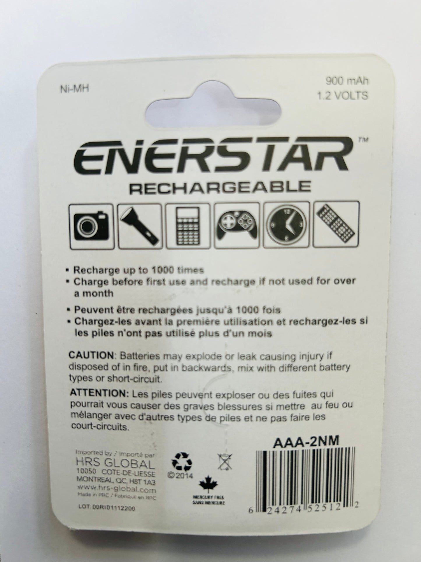 ENERSTAR RECHARGEABLE AAA BATTERIES 900 MAH