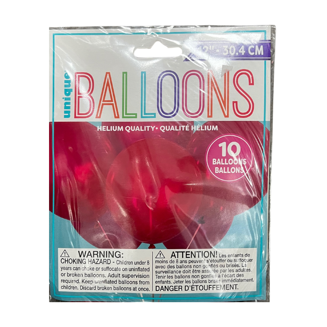 12" Solid Colour Latex Balloons - 6/8/10 Packs