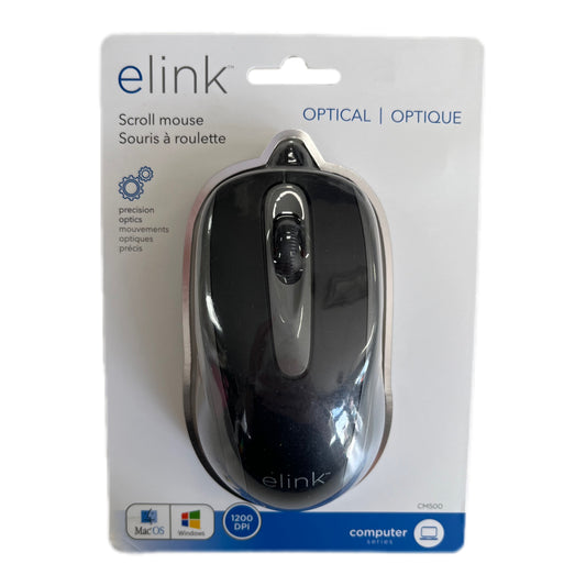 Elink Optical Scroll Mouse - 1200 DPI, Ergonomic Design