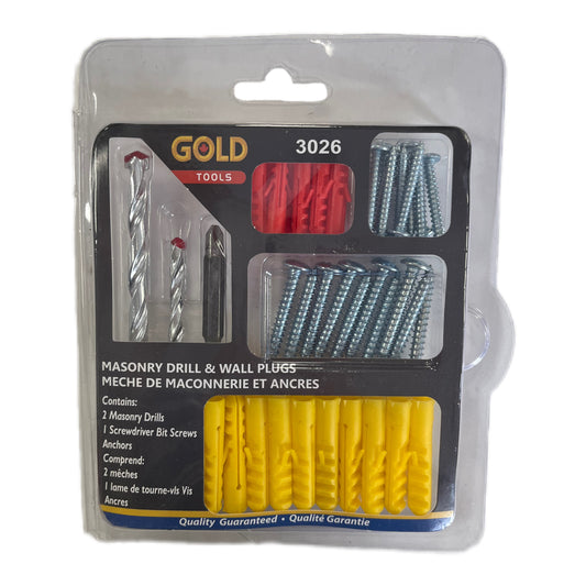 Gold Tools Masonry Drill & Wall Plugs Set