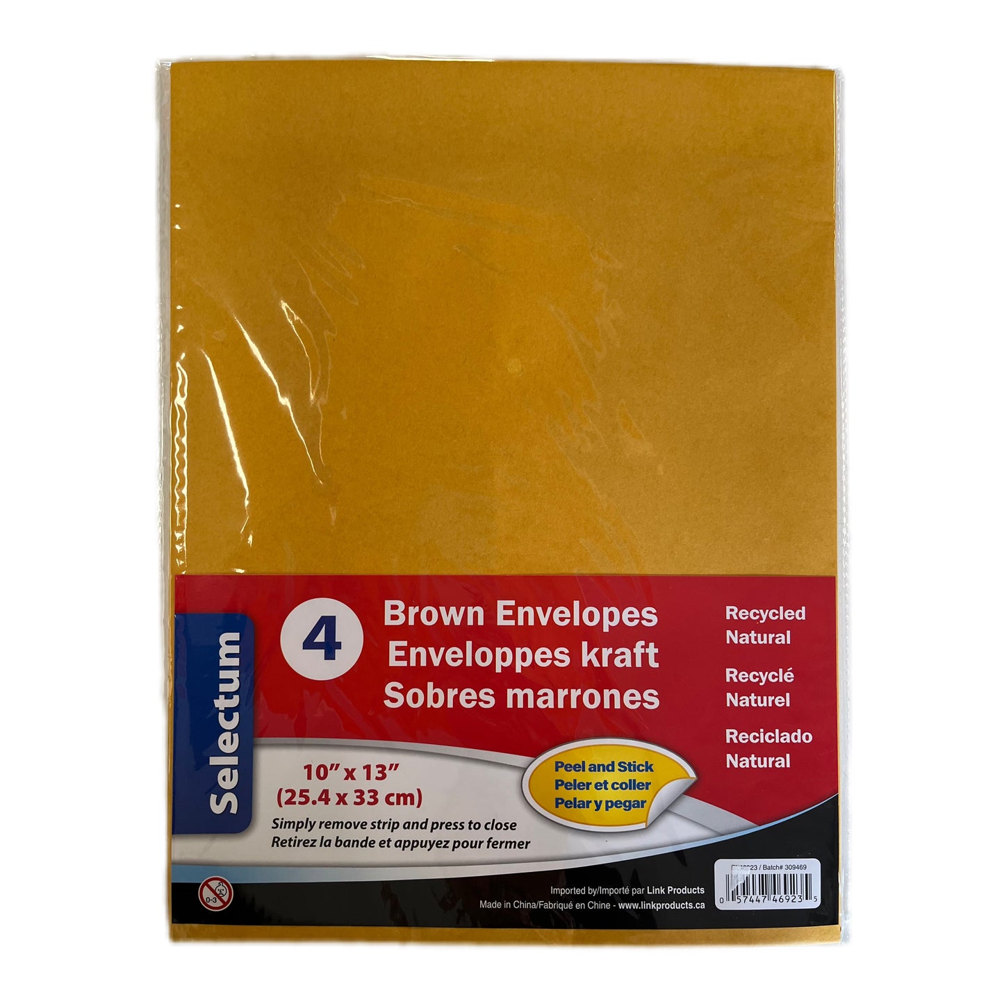 Selectum Recycled Natural Brown Envelopes - 10” x 13” (4 Pack)