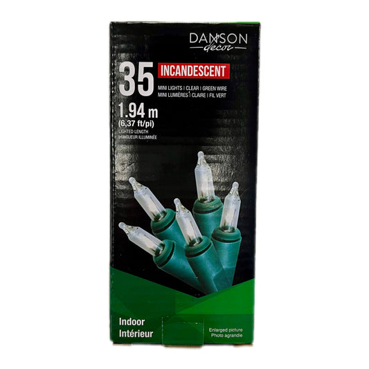 Danson Decor 35 Mini Incandescent Lights - Clear with Green Wire